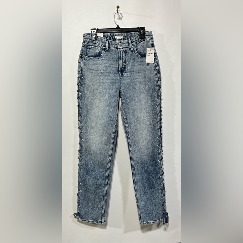 GOOD‎ AMERICAN Good Icon Lace Up Straight Leg Jeans Size 4/27 Inseam 33” NWT